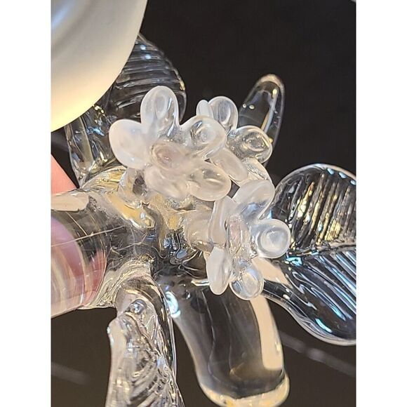 Blown Glass Frosted Bird on Clear Perch w Flowers & Leaves Artist Signed EUC - Picture 10 of 10